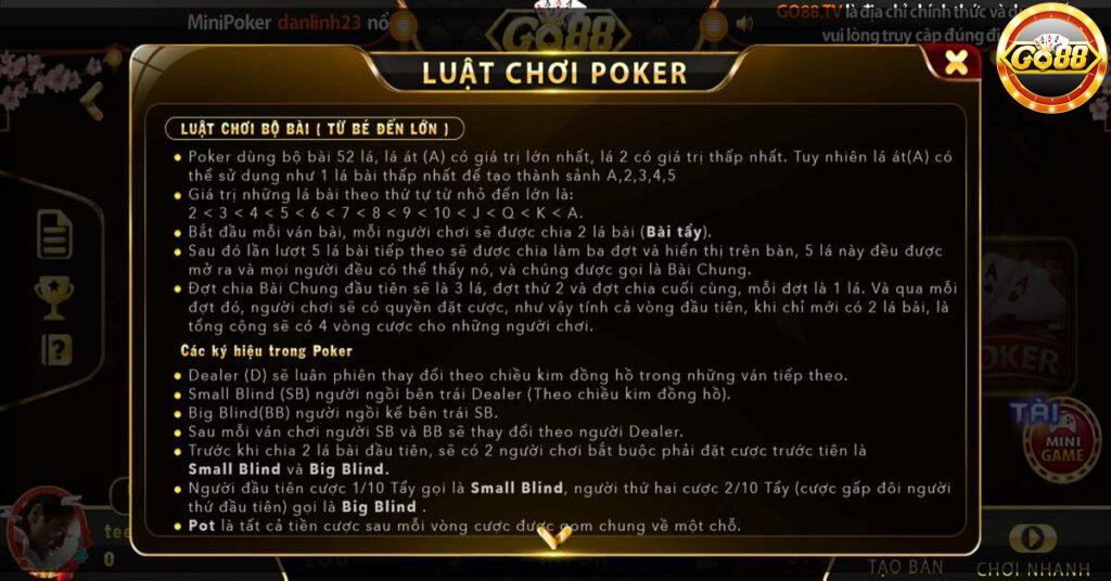 Luật chơi cơ bản Poker Go88