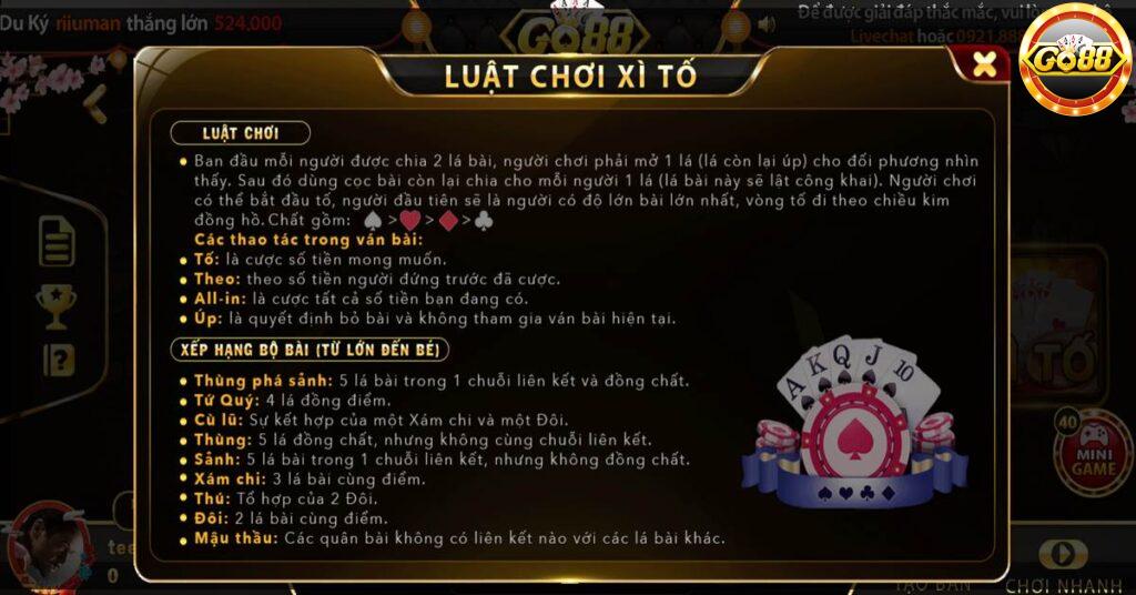 Luật chơi cơ bản của Xì tố Go88